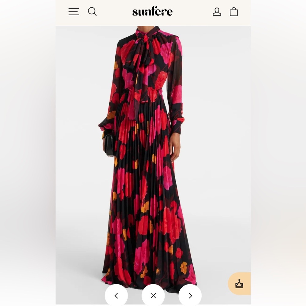 Sunfere Womens Black Maxi Dress with Red & Pink Floral Print